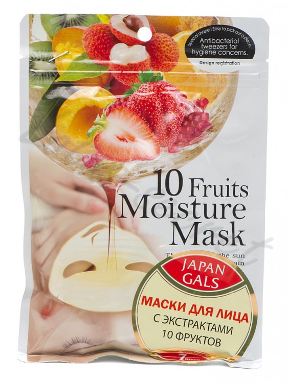 Маски для лица с экстрактами 10 фруктов 10 Fruits Moisture Mask Japan Gals, 7 шт.